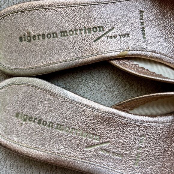 Sigerson Morrison NY Metallic Rose Gold Leather Flat Sandals Women 6.5 Resort - Picture 11 of 15